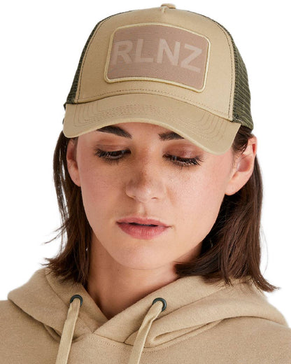 Eucalyptus Coloured Ridgeline RLNZ Trucker Cap on white background #colour_eucalyptus
