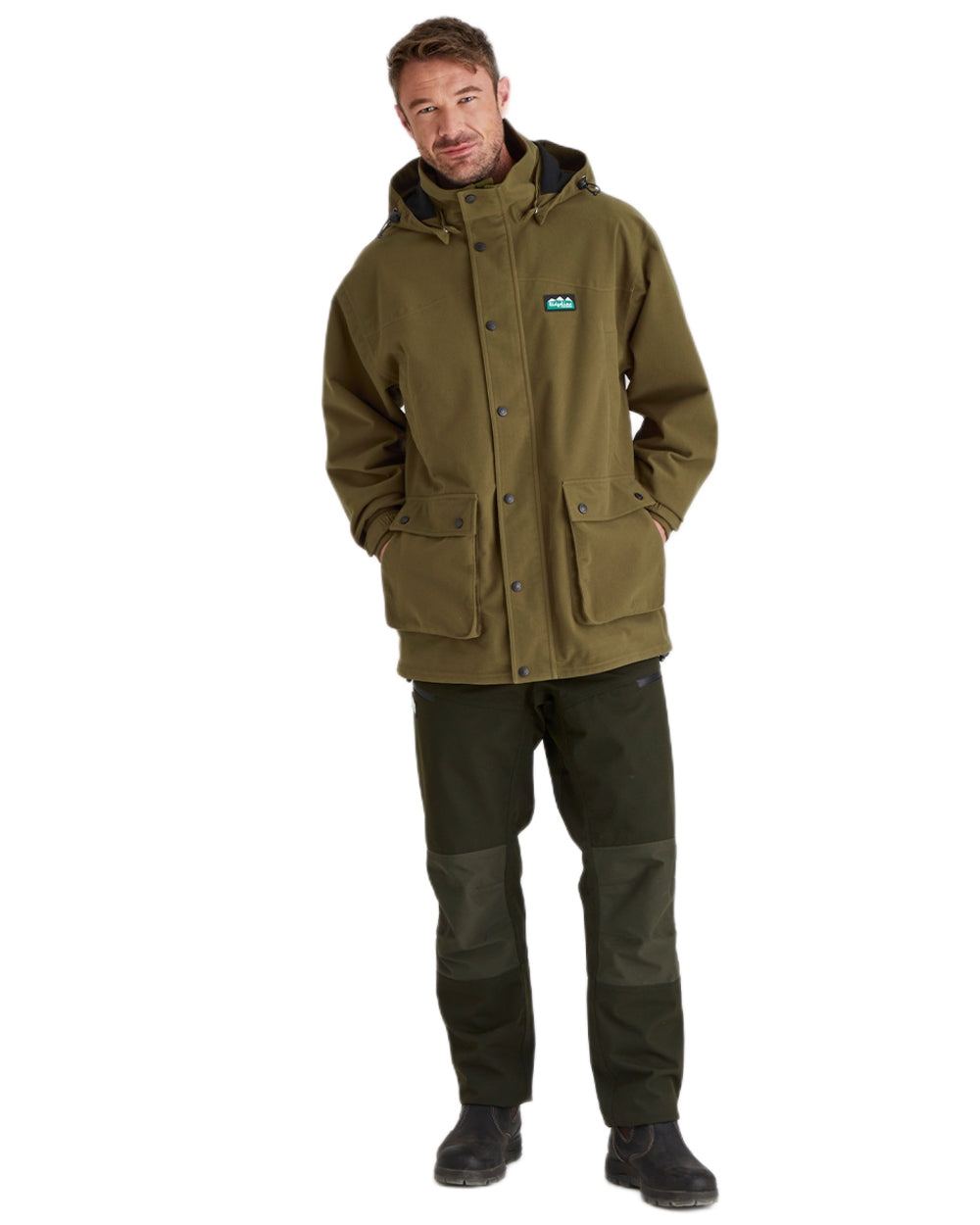 Teak coloured Ridgeline Torrent Waterproof Jacket on white background #colour_teak