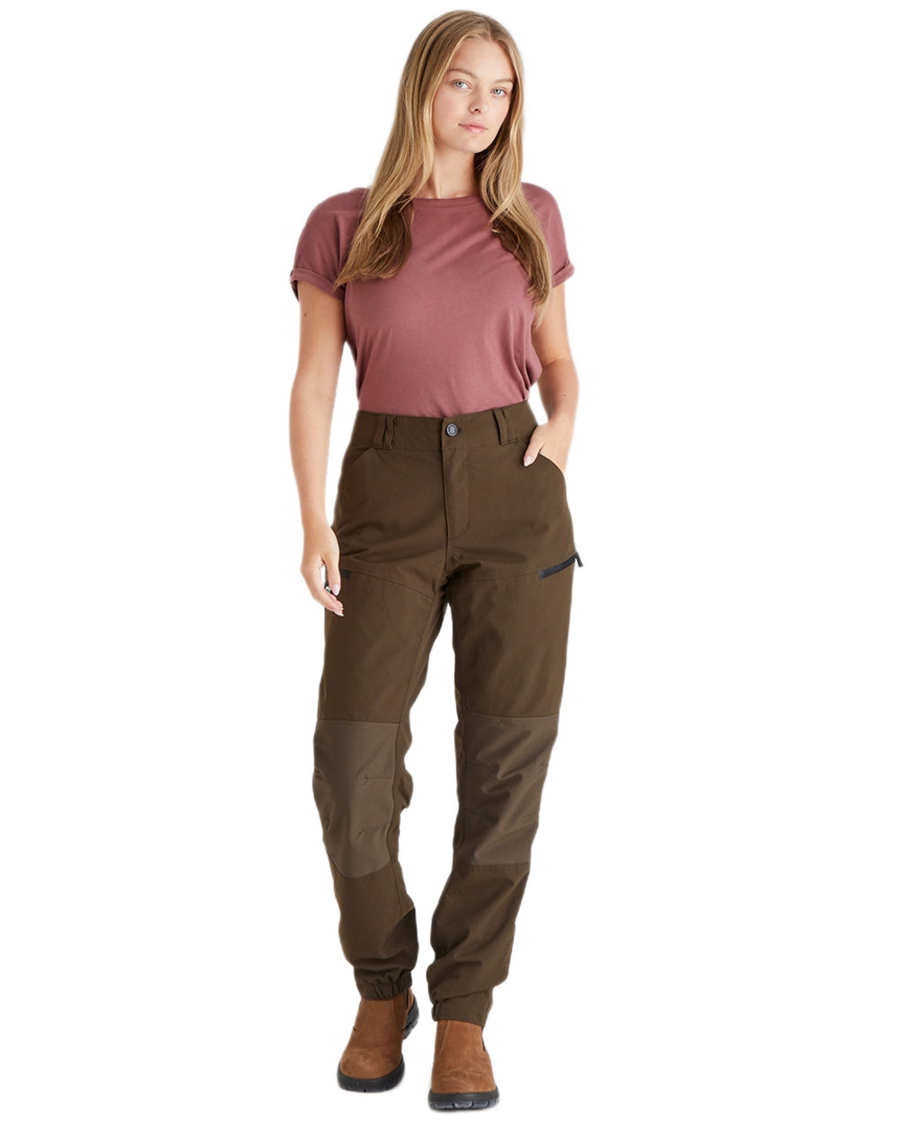 Bark coloured Ridgeline Womens Cambrian Trousers on white background #colour_bark
