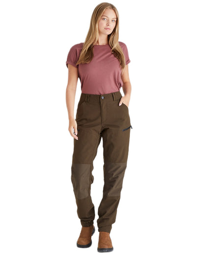 Bark coloured Ridgeline Womens Cambrian Trousers on white background #colour_bark
