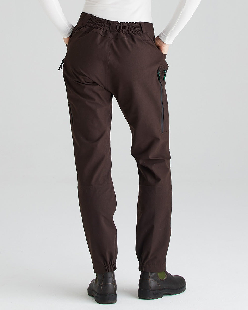 Deep Bark coloured Ridgeline Womens Cambrian Trousers on grey background #colour_deep-bark
