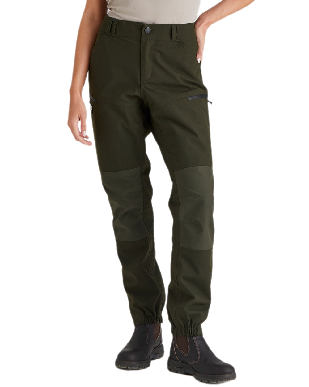 Deep Forest coloured Ridgeline Womens Cambrian Trousers on white background #colour_deep-forest