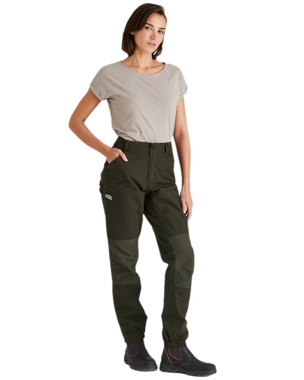 Deep Forest coloured Ridgeline Womens Cambrian Trousers on white background #colour_deep-forest