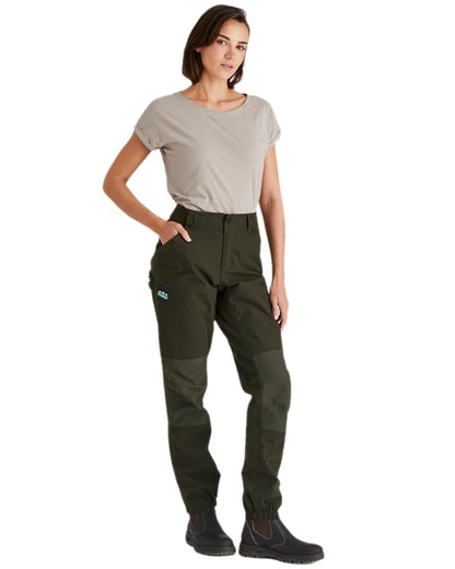 Deep Forest coloured Ridgeline Womens Cambrian Trousers on white background #colour_deep-forest