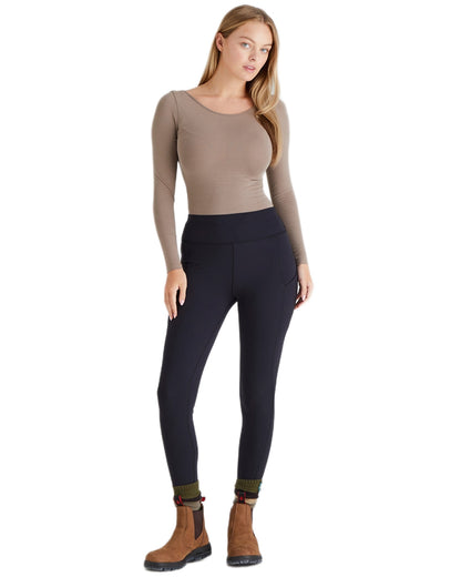 Black coloured Ridgeline Womens Infinity Leggings on white background #colour_black