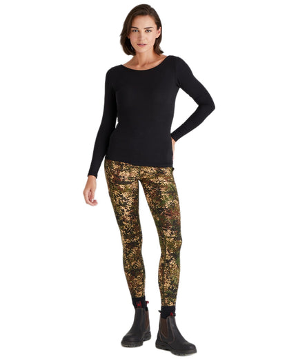 Dirt-Camo coloured Ridgeline Womens Infinity Leggings on white background #colour_dirt-camo