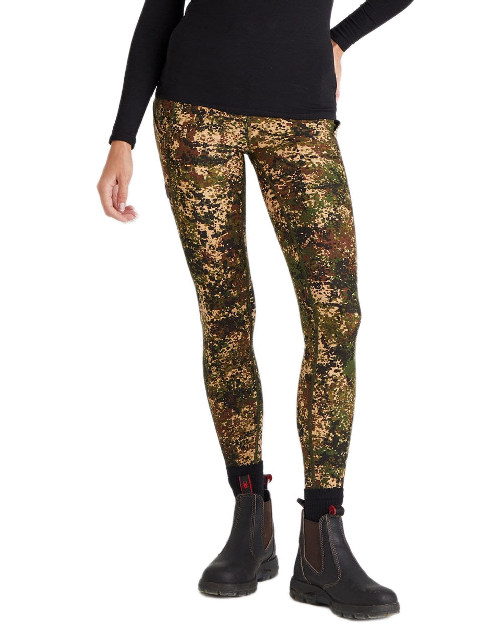 Dirt-Camo coloured Ridgeline Womens Infinity Leggings on white background #colour_dirt-camo