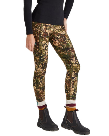 Dirt-Camo coloured Ridgeline Womens Infinity Leggings on white background #colour_dirt-camo