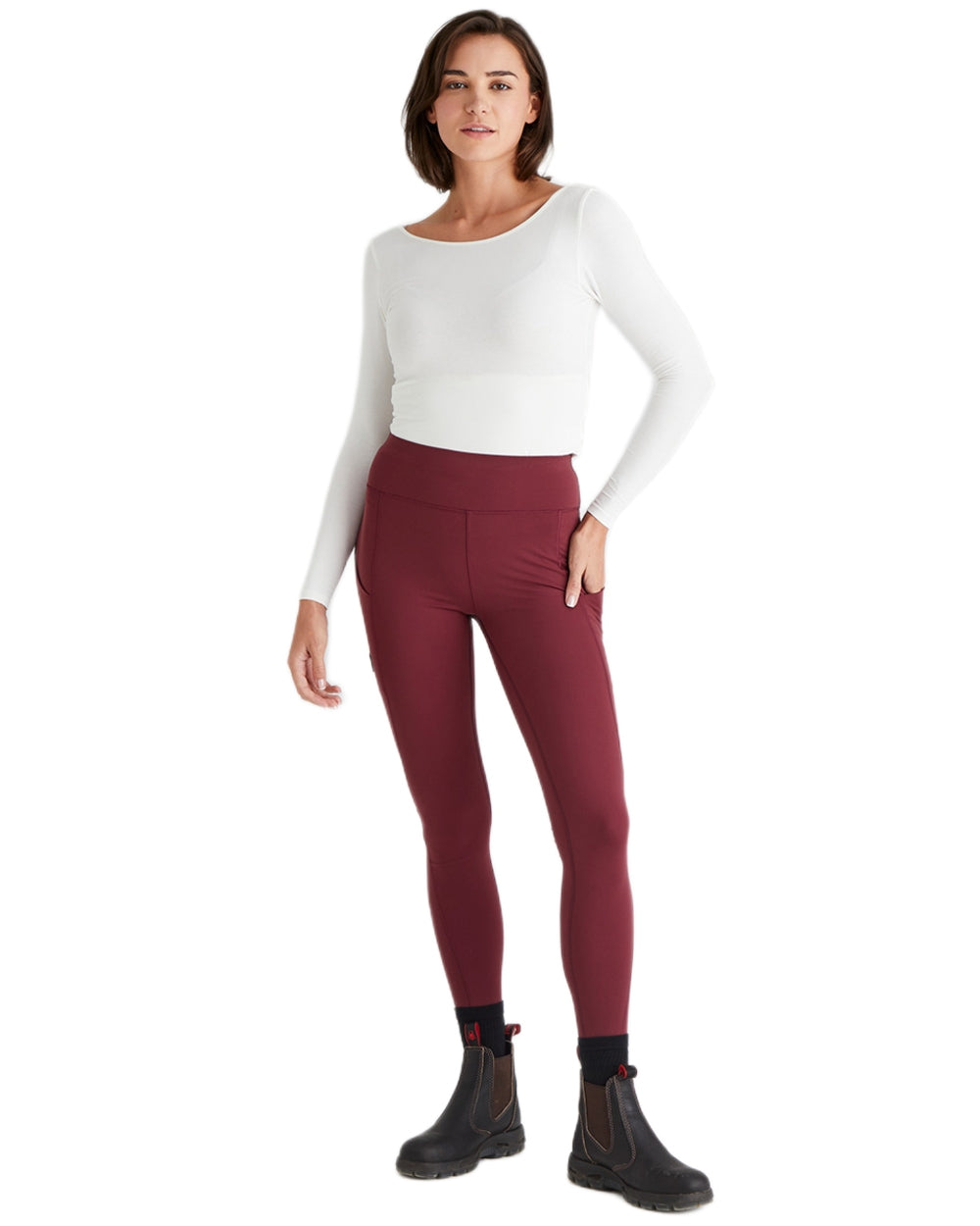 Winter Berry Coloured Ridgeline Womens Infinity Leggings On A White Background #colour_winter-berry