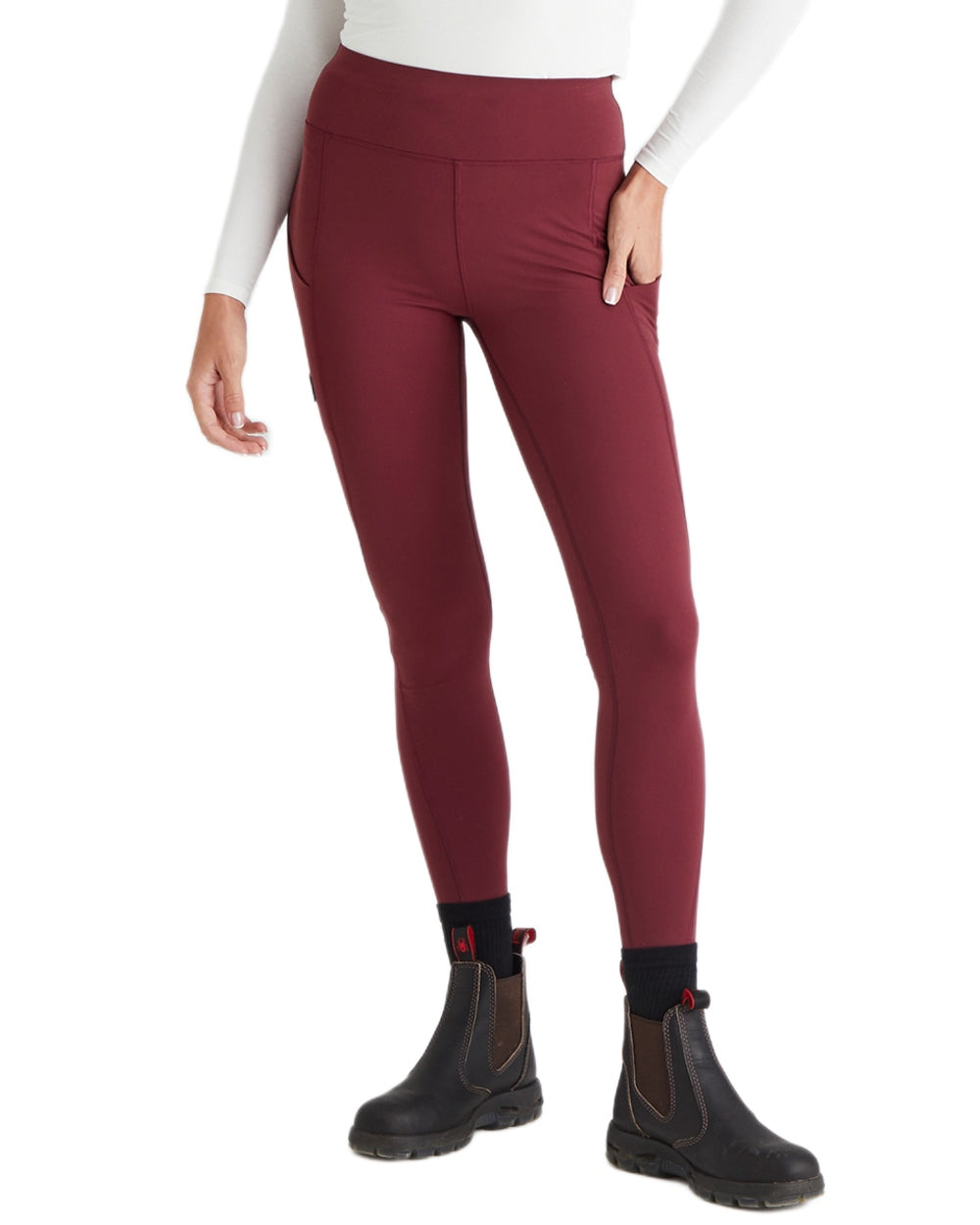 Winter Berry Coloured Ridgeline Womens Infinity Leggings On A White Background #colour_winter-berry