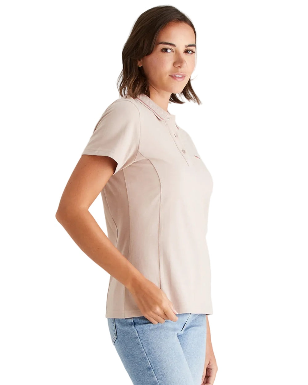 Blush Coloured Ridgeline Womens Kilworth Polo Shirt on white background #colour_blush