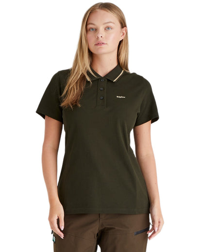 Deep Forest coloured Ridgeline Womens Kilworth Polo Shirt on white background #colour_deep-forest