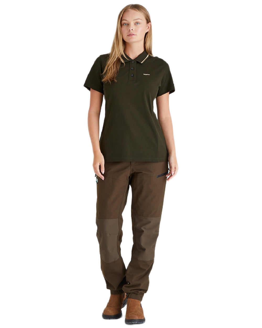 Deep Forest coloured Ridgeline Womens Kilworth Polo Shirt on white background #colour_deep-forest