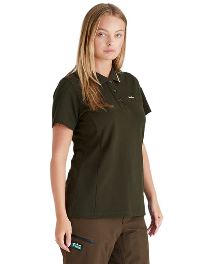 Deep Forest coloured Ridgeline Womens Kilworth Polo Shirt on white background #colour_deep-forest