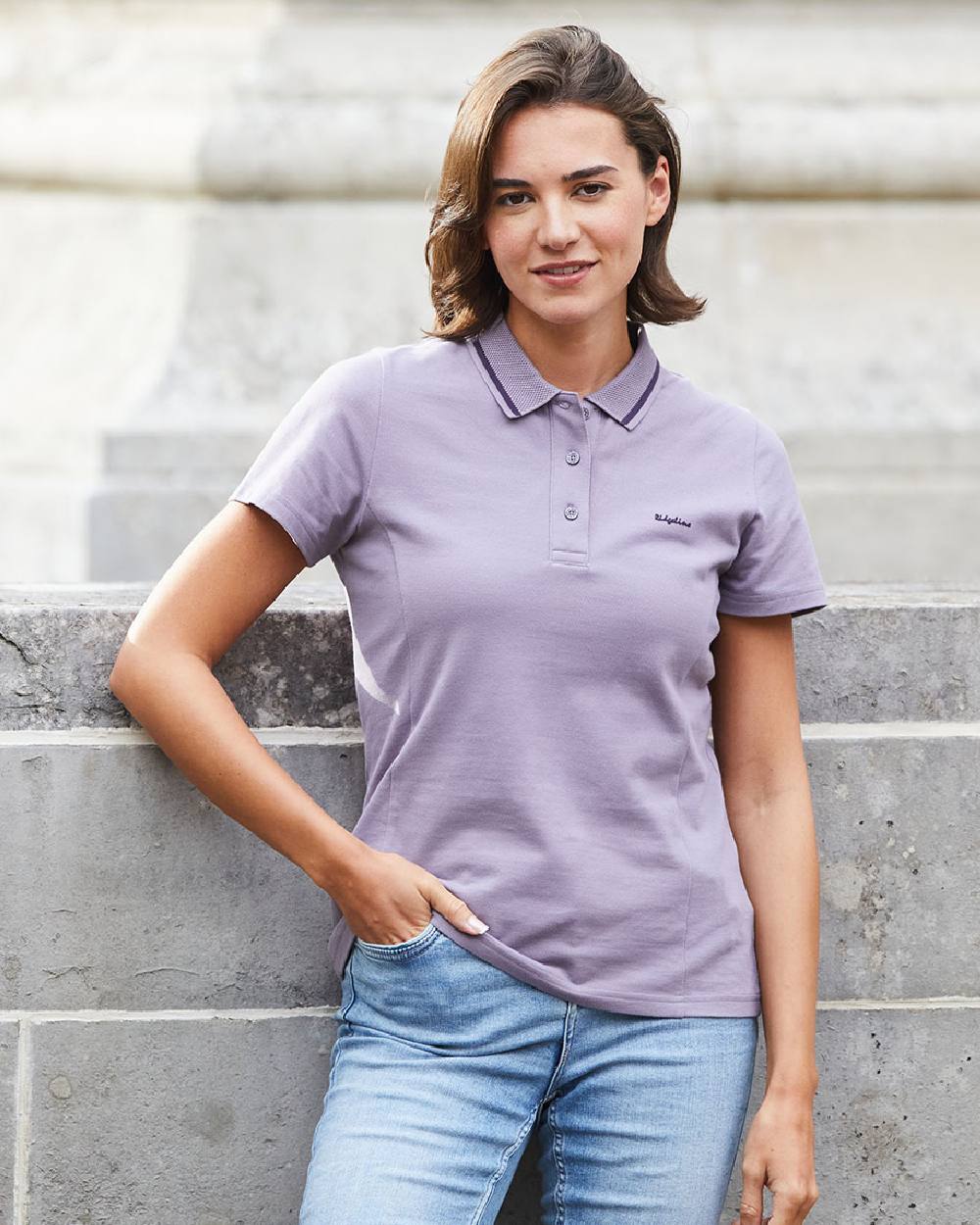 Lilac Coloured Ridgeline Womens Kilworth Polo Shirt on outdoor background #colour_lilac
