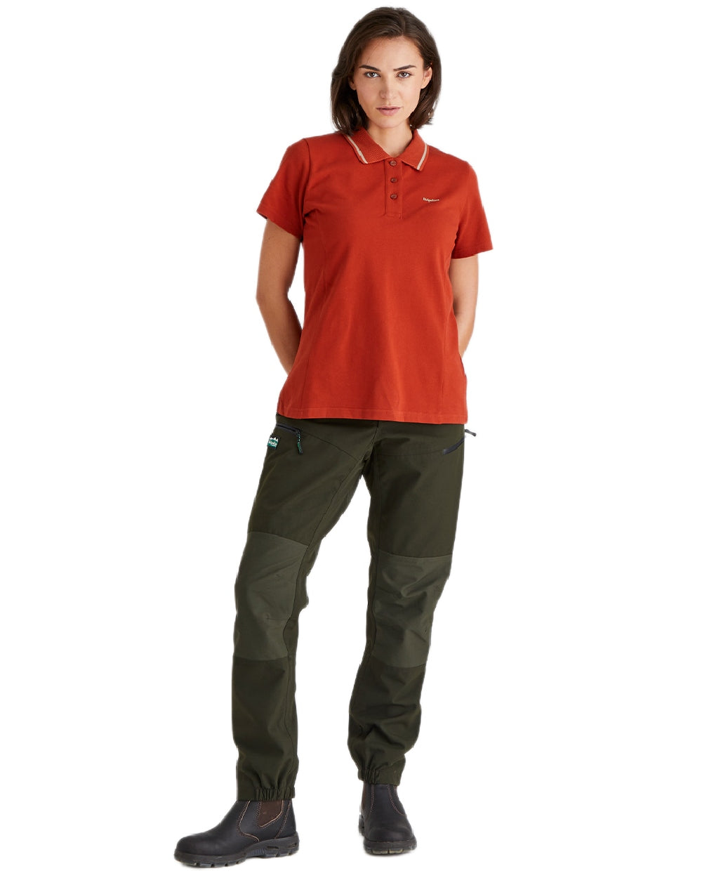 Russet coloured Ridgeline Womens Kilworth Polo Shirt on white background #colour_russet