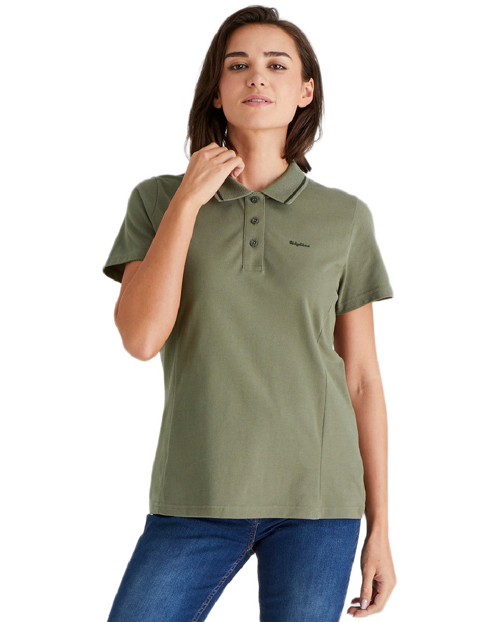 Smokey Olive coloured Ridgeline Womens Kilworth Polo Shirt on white background #colour_smokey-olive