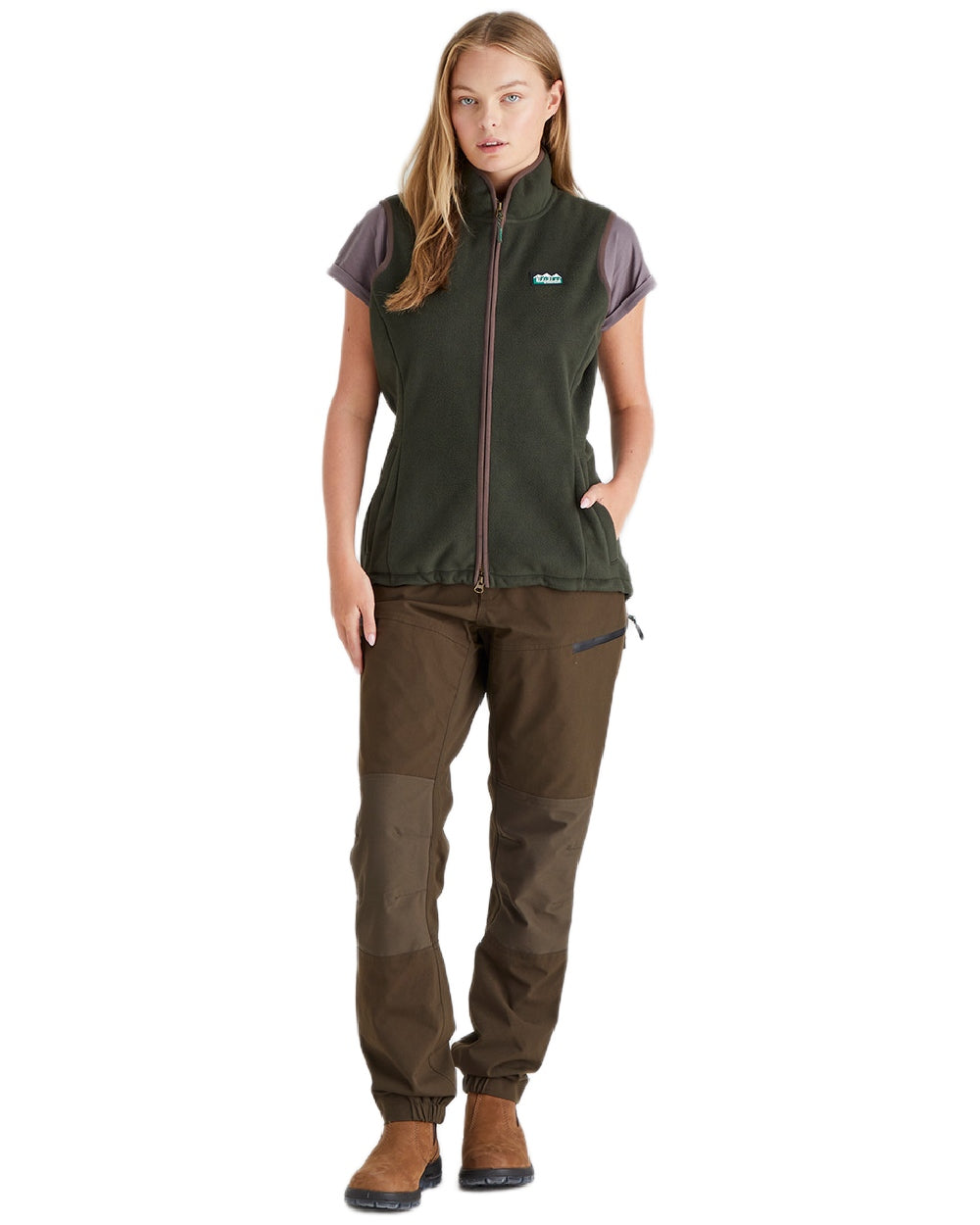 Deep Forest coloured Ridgeline Womens Kodiak Gilet on white background #colour_deep-forest