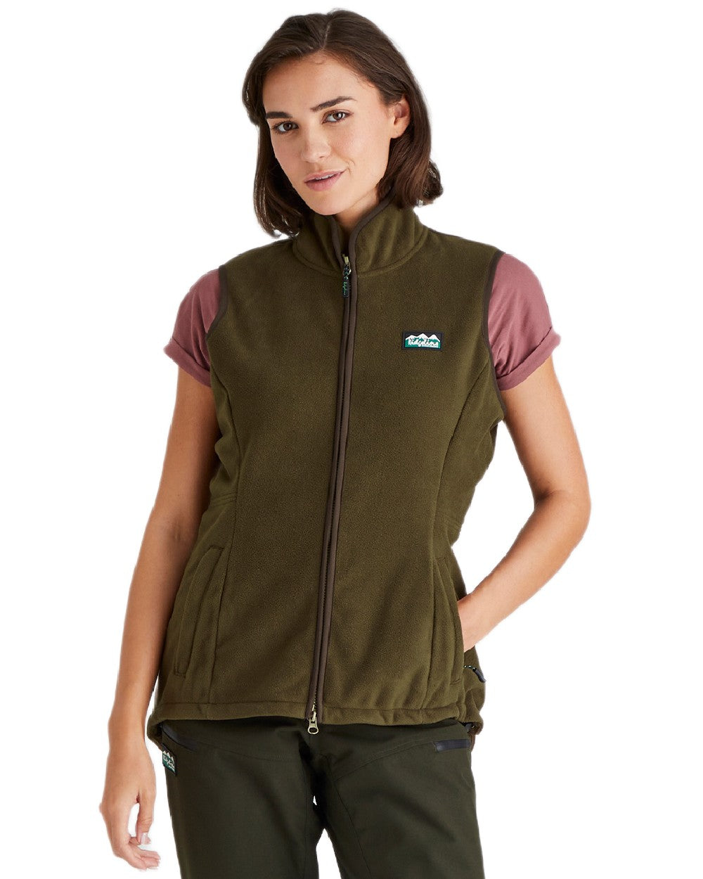 Moody Teak coloured Ridgeline Womens Kodiak Gilet on white background #colour_moody-teak