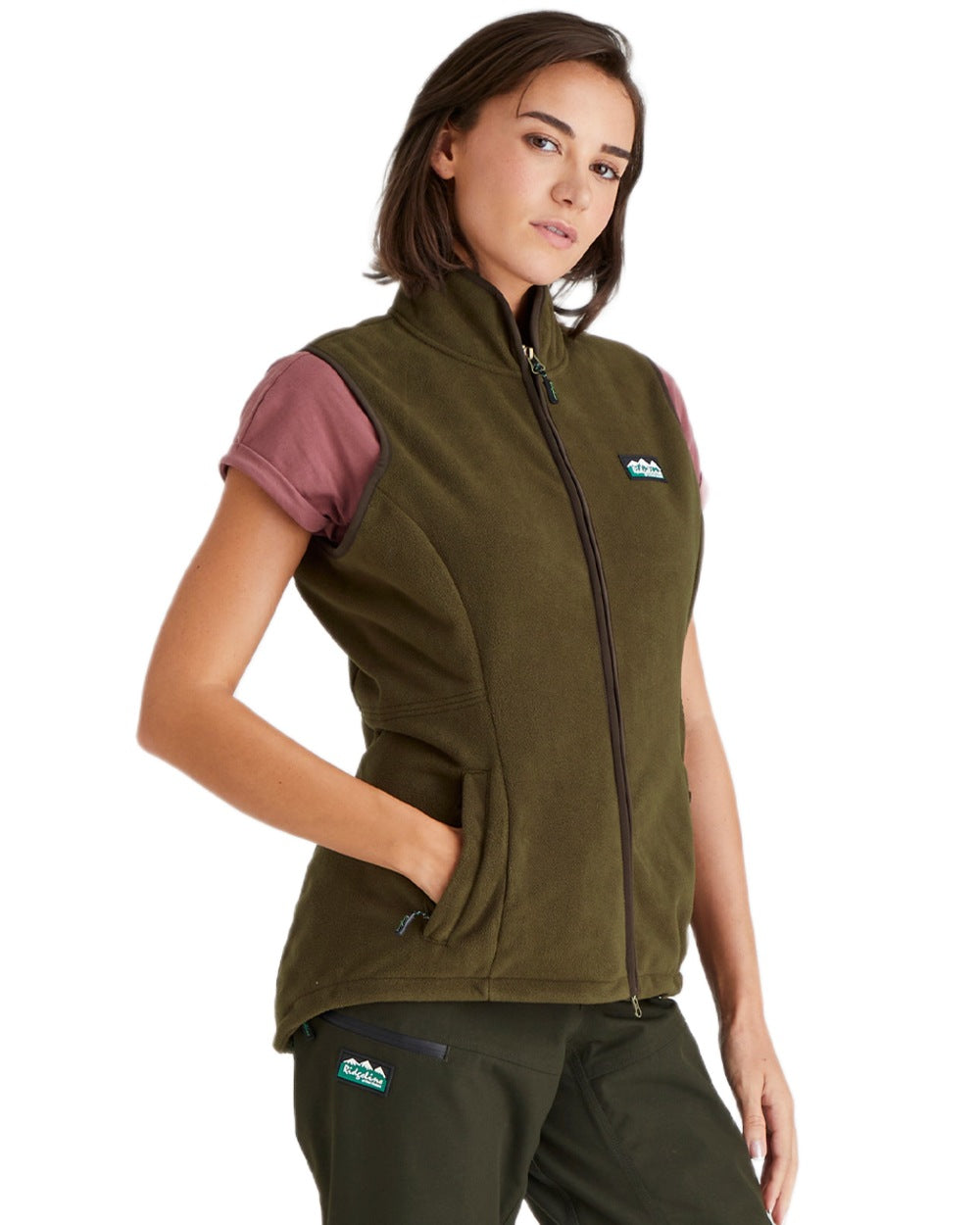 Moody Teak coloured Ridgeline Womens Kodiak Gilet on white background #colour_moody-teak