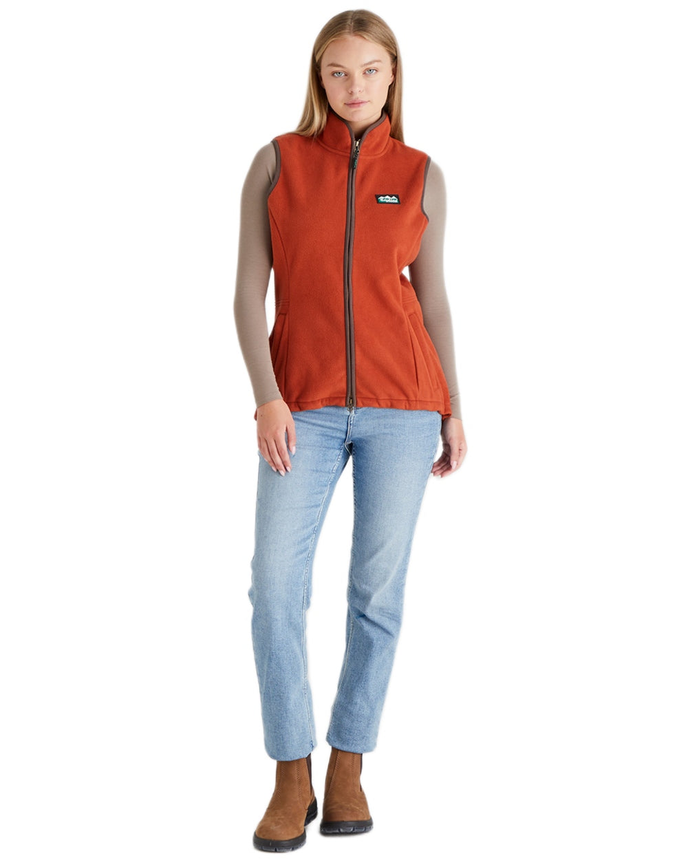 Russet coloured Ridgeline Womens Kodiak Gilet on white background #colour_russet