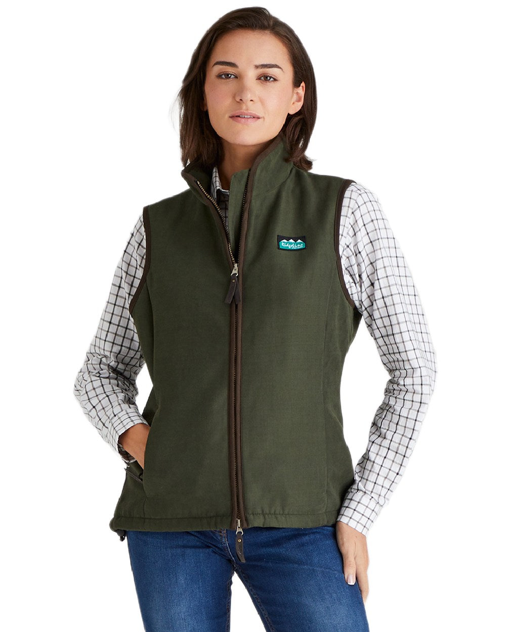 Deep Forest coloured Ridgeline Womens Monarch Gilet on white background #colour_deep-forest