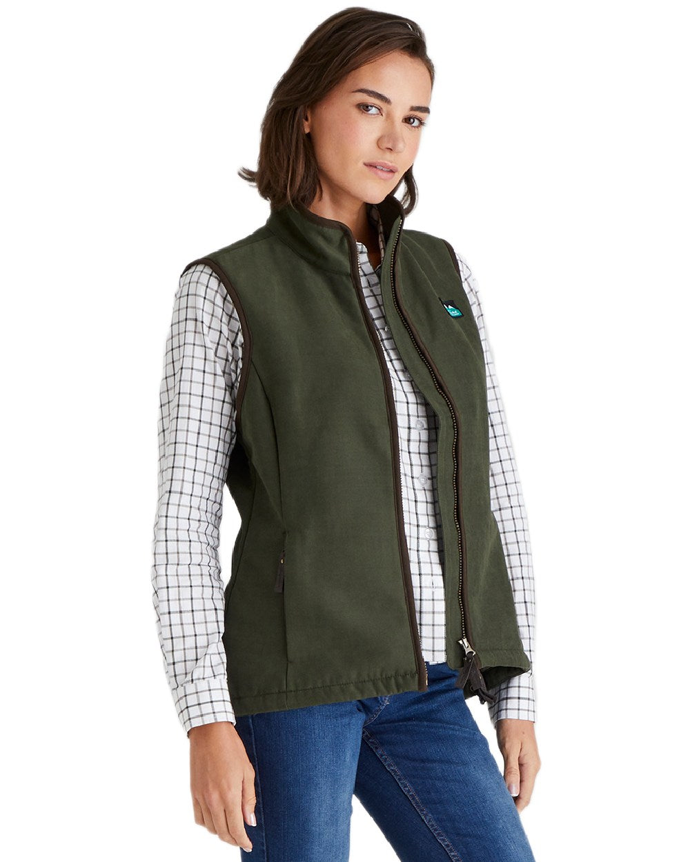 Deep Forest coloured Ridgeline Womens Monarch Gilet on white background #colour_deep-forest