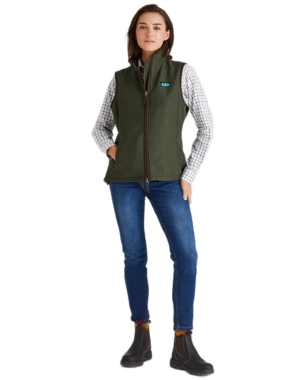 Deep Forest coloured Ridgeline Womens Monarch Gilet on white background #colour_deep-forest