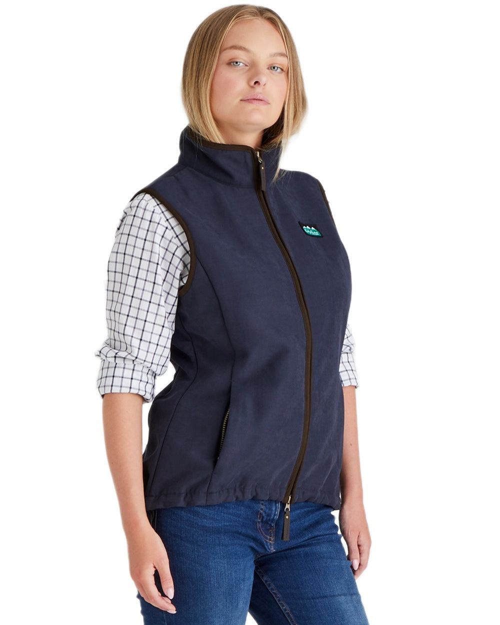 Navy coloured Ridgeline Womens Monarch Gilet on white background #colour_navy