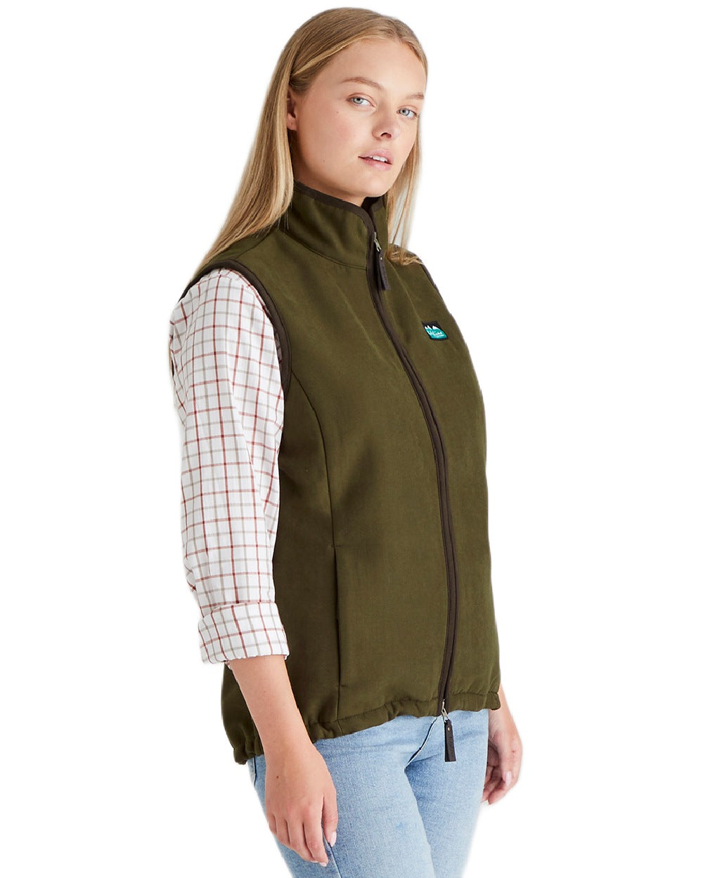 Teak coloured Ridgeline Womens Monarch Gilet on white background #colour_teak