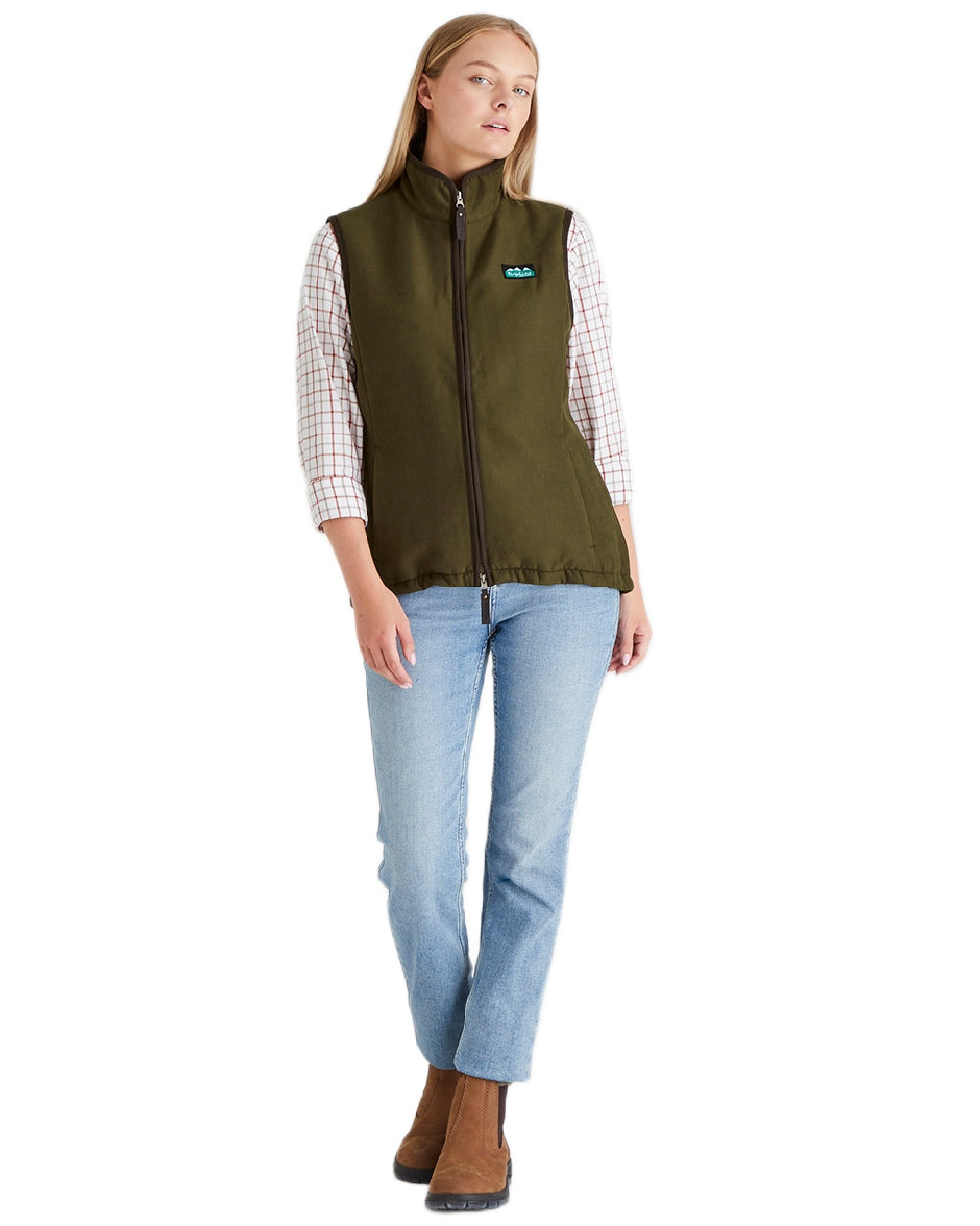 Teak coloured Ridgeline Womens Monarch Gilet on white background #colour_teak