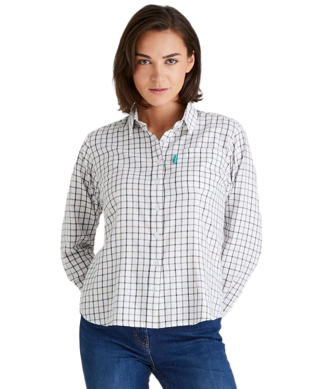 Deep Forest Smokey Olive coloured Ridgeline Womens Sedgebrook Shirt on white background #colour_deep-forest-smokey-olive