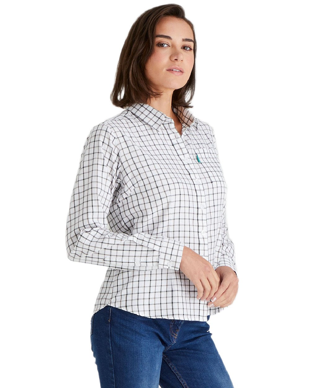 Deep Forest Smokey Olive coloured Ridgeline Womens Sedgebrook Shirt on white background #colour_deep-forest-smokey-olive