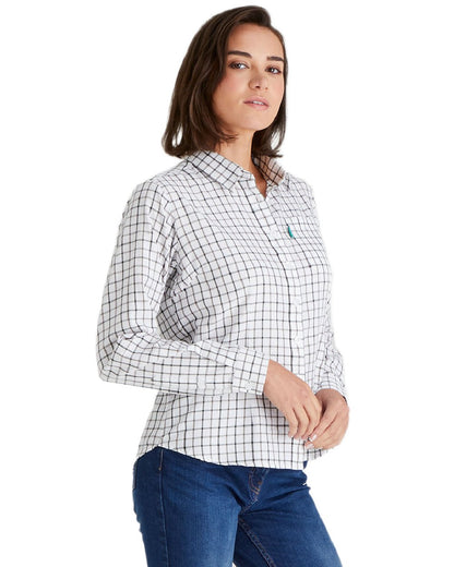 Deep Forest Smokey Olive coloured Ridgeline Womens Sedgebrook Shirt on white background #colour_deep-forest-smokey-olive