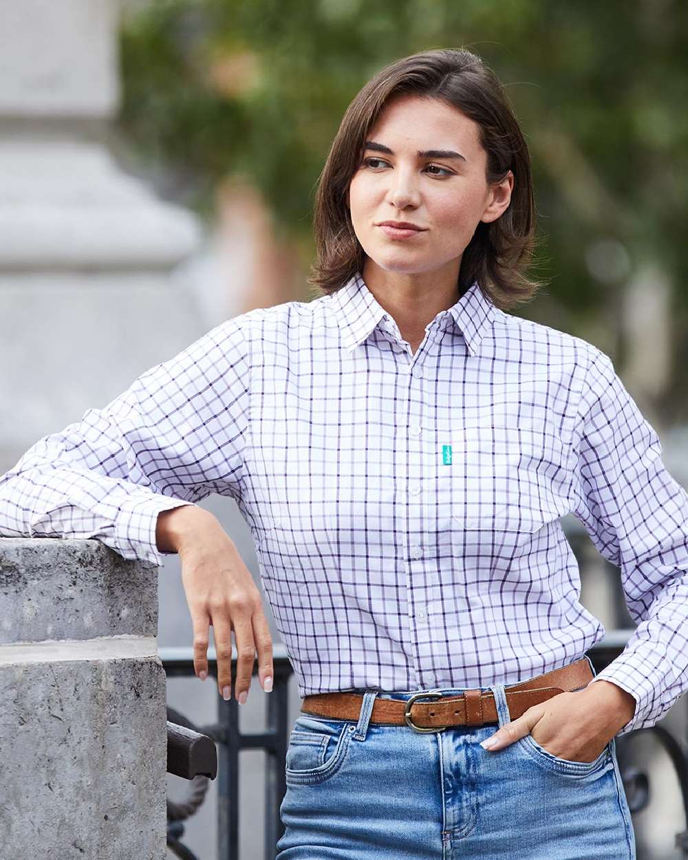 Nightshade Lilac Coloured Ridgeline Womens Sedgebrook Shirt on outdoor background #colour_nightshade-lilac