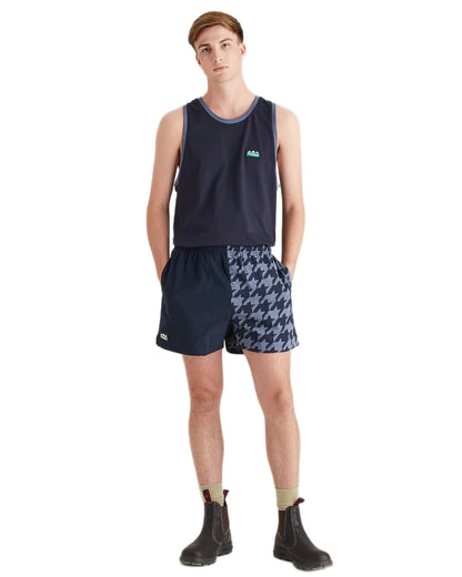 Navy Print Coloured Ridgeline Backslider Shorts on white background #colour_navy-print
