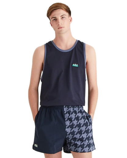 Navy Print Coloured Ridgeline Backslider Shorts on white background #colour_navy-print