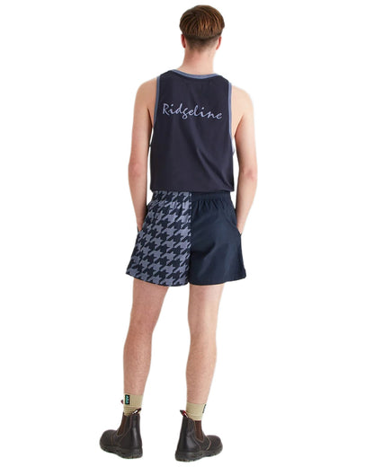 Navy Print Coloured Ridgeline Backslider Shorts on white background #colour_navy-print
