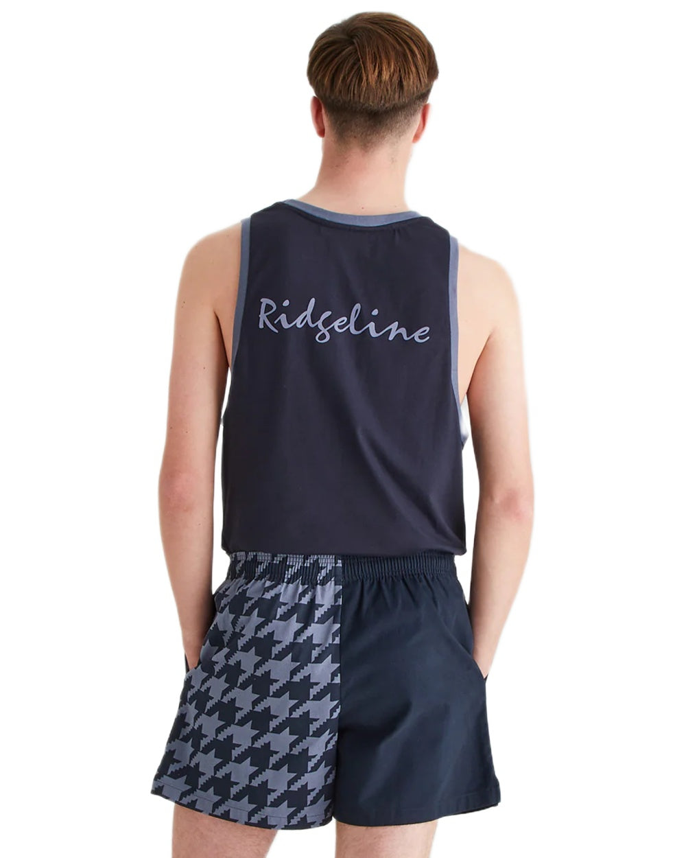 Navy Print Coloured Ridgeline Backslider Shorts on white background #colour_navy-print