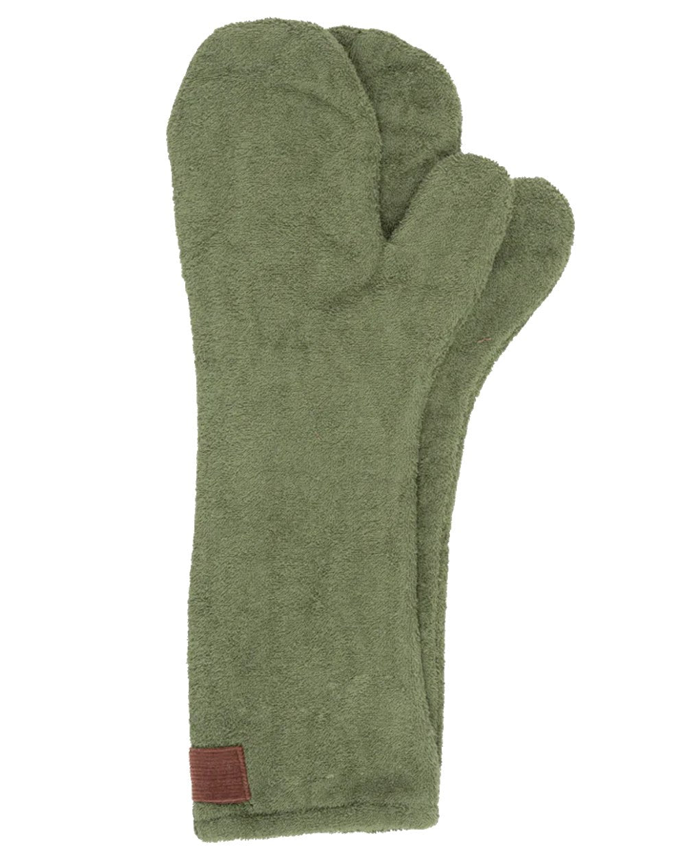 Moss coloured Ruff & Tumble Dog Drying Mitts on white background #colour_moss