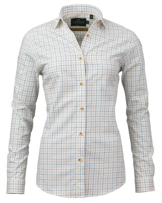 Sand Deep Ocean coloured Laksen Amanda Cotton Wool Shirt on white background #colour_sand-deep-ocean