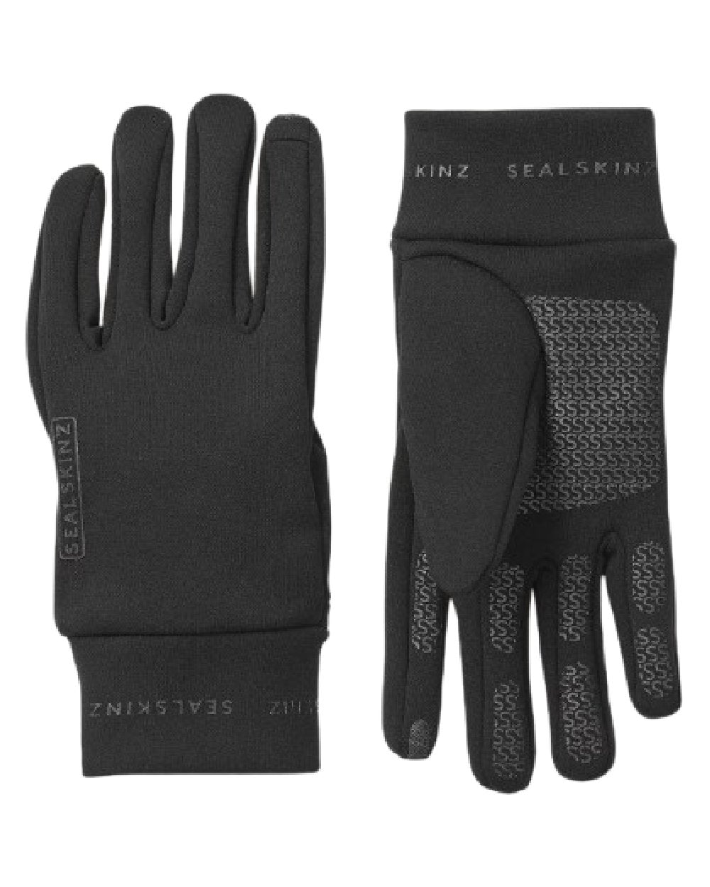 Black Coloured Sealskinz Acle Water Repellent Nano Fleece Glove on white background #colour_black