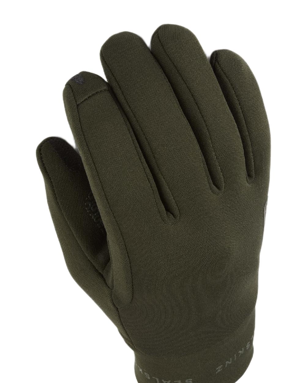 Olive Coloured Sealskinz Acle Water Repellent Nano Fleece Glove on white background #colour_olive