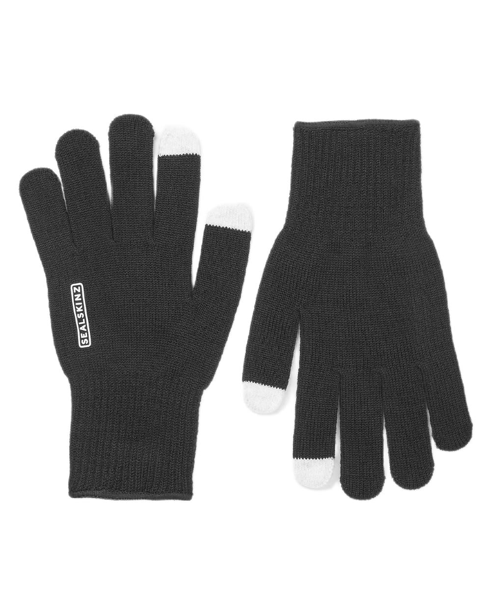 Black Coloured Sealskinz Hanworth Solo Merino Glove on white background #colour_black