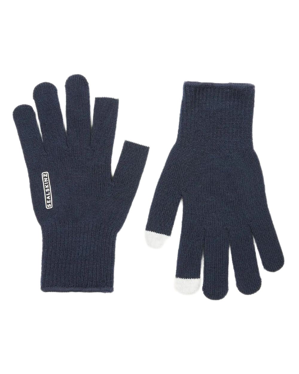 Navy Coloured Sealskinz Hanworth Solo Merino Glove on white background #colour_navy