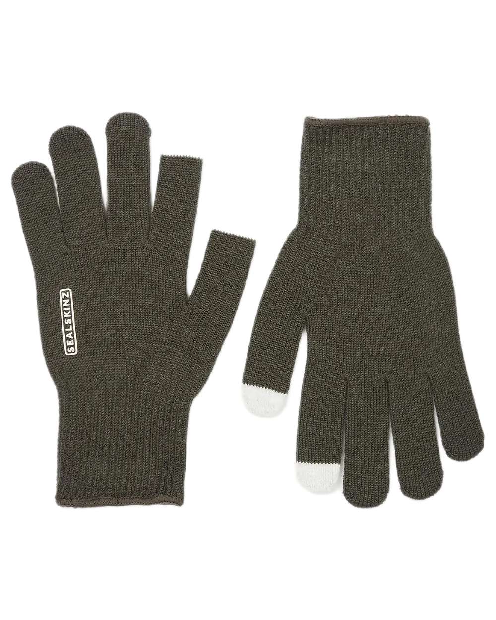 Olive Coloured Sealskinz Hanworth Solo Merino Glove on white background #colour_olive