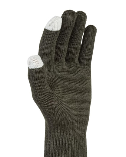Olive Coloured Sealskinz Hanworth Solo Merino Glove on white background #colour_olive