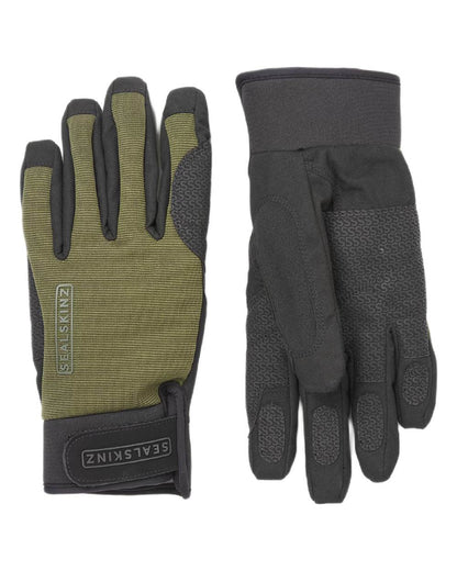 Olive Coloured Sealskinz Harling Waterproof All Weather Glove on white background #colour_olive