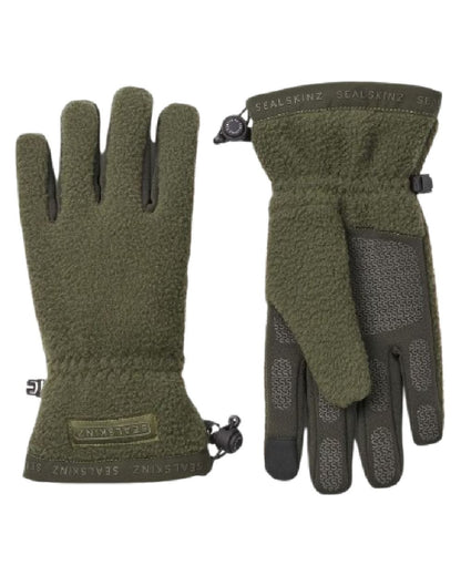 Olive Coloured Sealskinz Hoveton Waterproof Sherpa Fleece Glove on white background #colour_olive