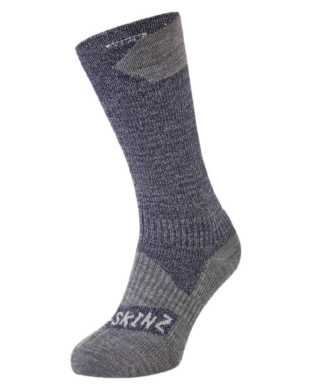 Navy Coloured Sealskinz Raynham Waterproof All Weather Mid Length Sock on white background #colour_navy